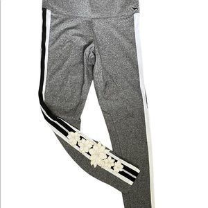 Victoria's Secret Pink Yoga Legging Side Stripe Grey Embroidered Floral Size M